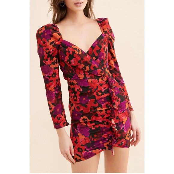 Saylor Alouette Floral Mini Dress Long Puff Sleeve Size Small Poppy - Picture 8 of 8